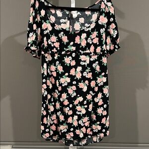 H&M Black Floral Ruffle Sleeve Mini Dress